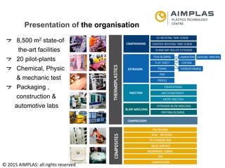 Folie 4
NKS Raumfahrt, Dr. Adrian klein
4
Presentation of the organisation
8,500 m2 state-of-
the-art facilities
20 pilot-plants
Chemical, Physic
& mechanic test
Packaging ,
construction &
automotive labs
© 2015 AIMPLAS: all rights reserved
 