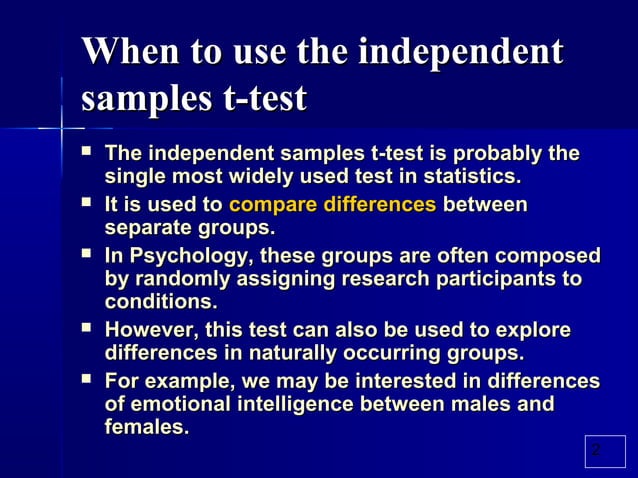 Independent sample t test | PPT