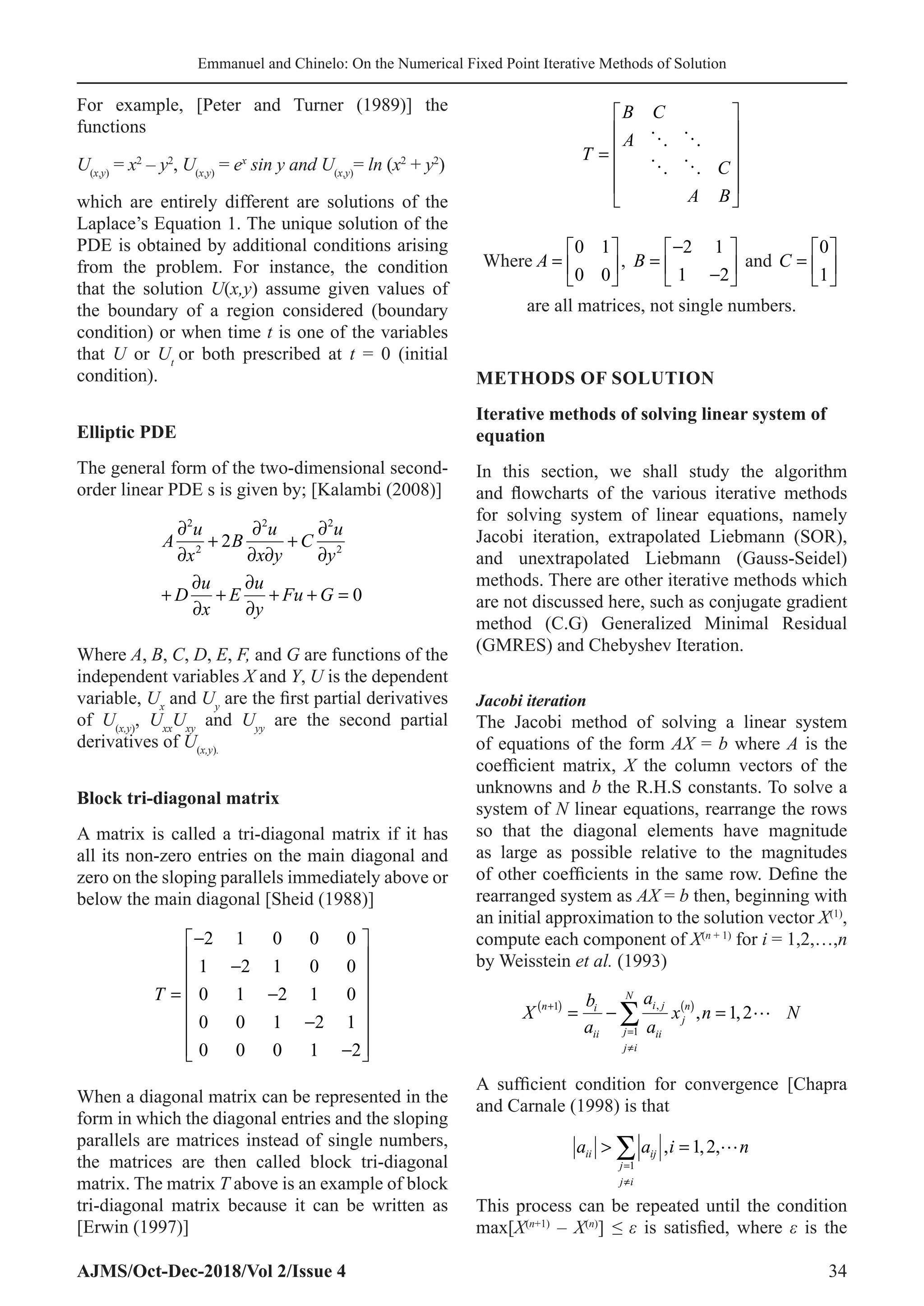 On the Numerical Fixed Point Iterative Methods of Solution for the ...
