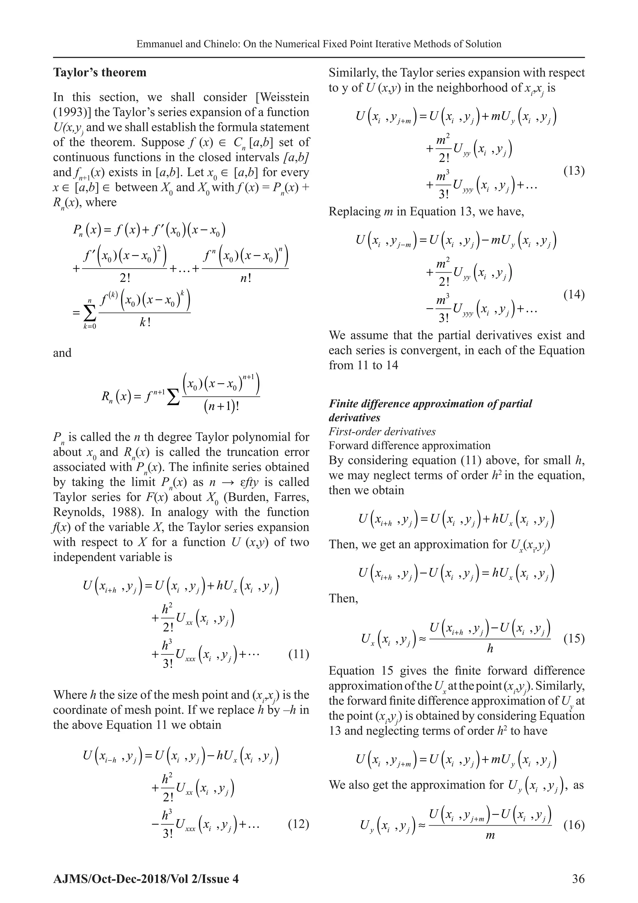On the Numerical Fixed Point Iterative Methods of Solution for the ...