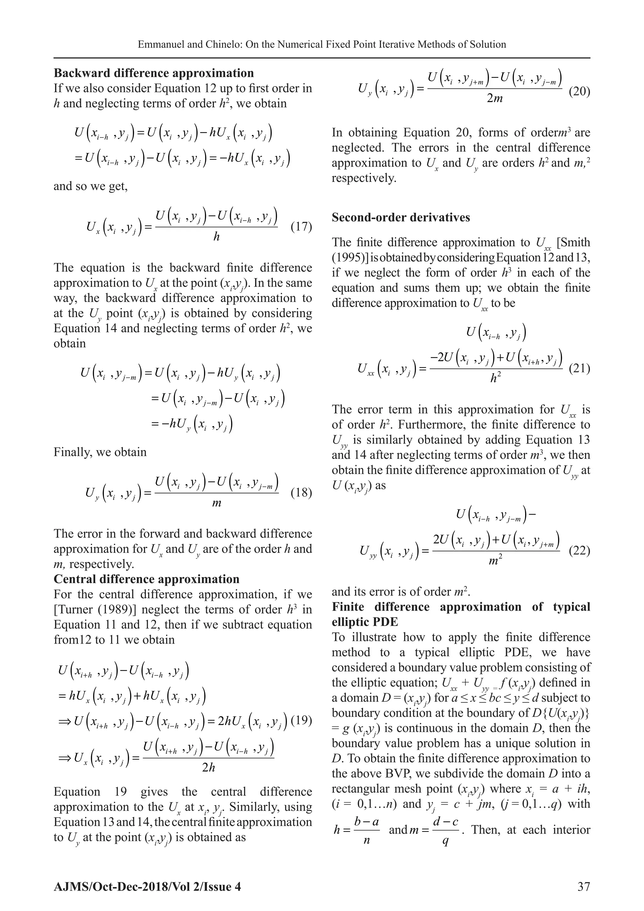 On the Numerical Fixed Point Iterative Methods of Solution for the ...