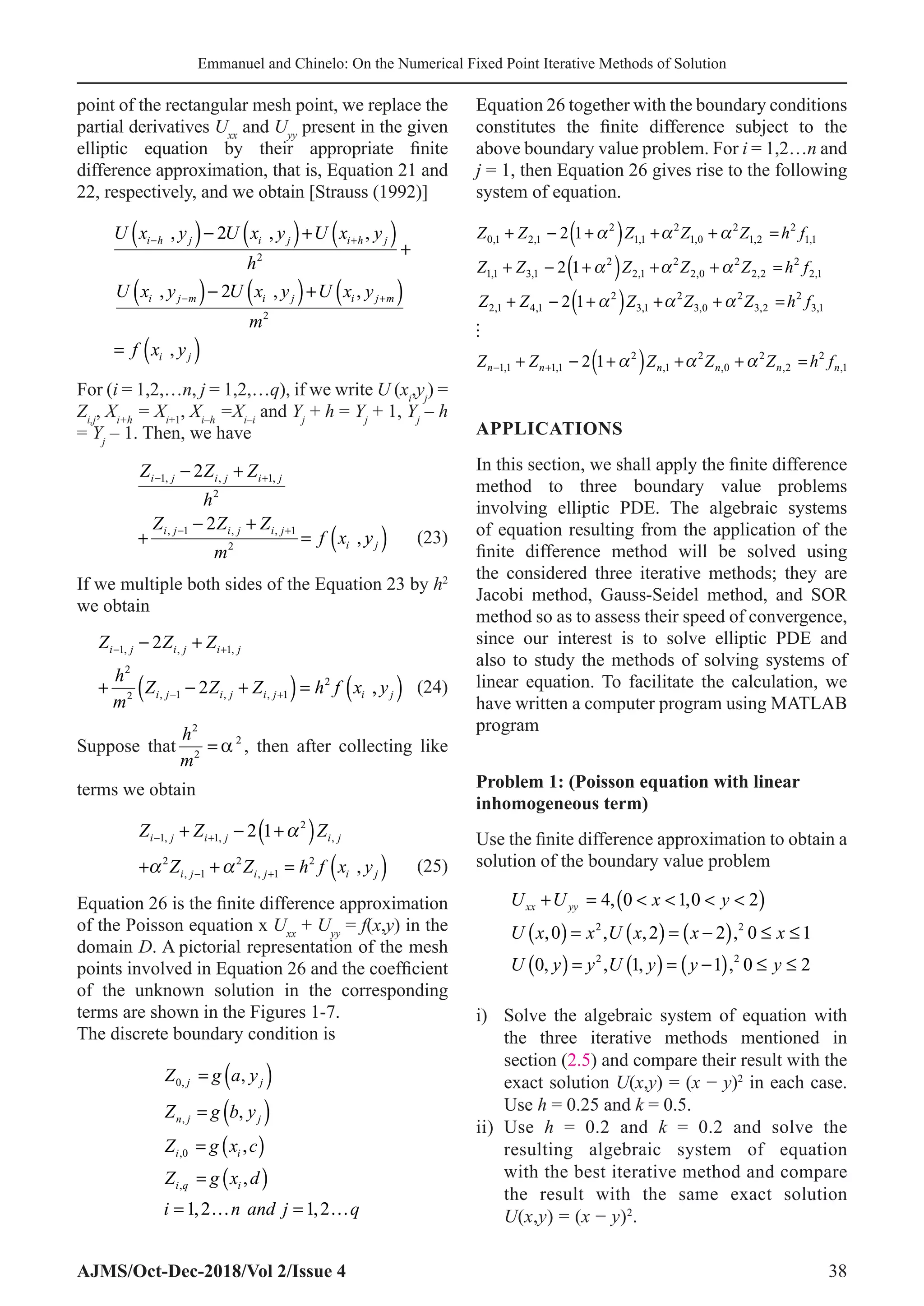On the Numerical Fixed Point Iterative Methods of Solution for the ...
