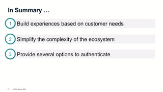 © FIDO Alliance 2025
20
In Summary …
Build experiences based on customer needs
1
Simplify the complexity of the ecosystem
2
Provide several options to authenticate
3
 