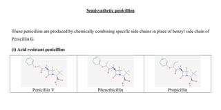 Semisynthetic penicillins
These penicillins are produced by chemically combining specific side chains in place of benzyl s...