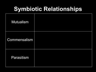Symbiotic Relationships Mutualism Commensalism Parasitism 