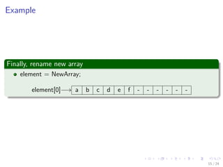 Images/cinvestav-
Example
Finally, rename new array
element = NewArray;
element[0]−→ a b c d e f - - - - - -
15 / 24
 