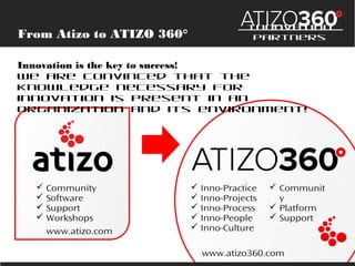 From Atizo to ATIZO 360°

Innovation Partners

Innovation is the key to success!
We are convinced that the knowledge neces...