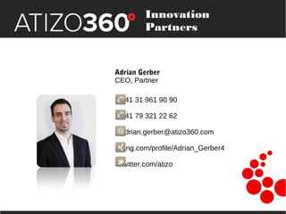 Your Contact at Atizo

Innovation
Partners

Adrian Gerber
CEO, Partner
+41 31 961 90 90
+41 79 321 22 62
adrian.gerber@ati...
