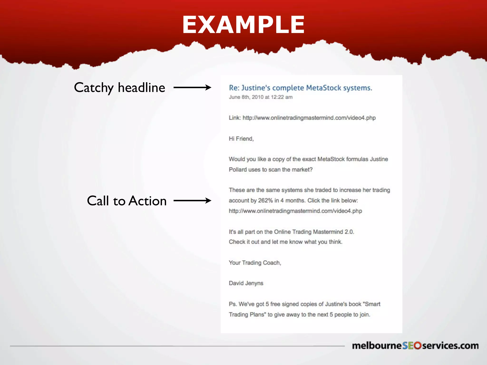 EXAMPLE
Catchy headline

Call to Action

 