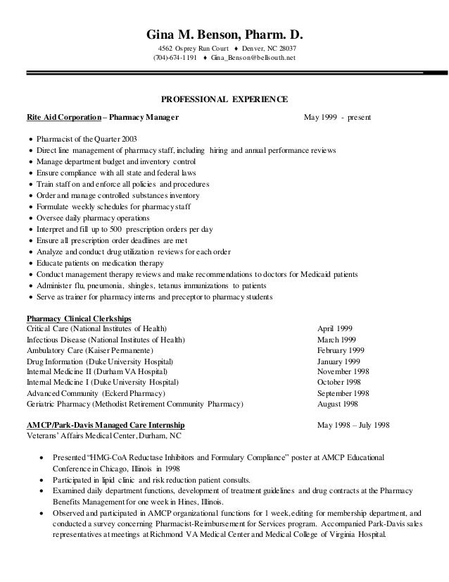 gina margaret benson resume