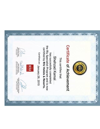 Riu Specialist Canadian English - View Certificate
