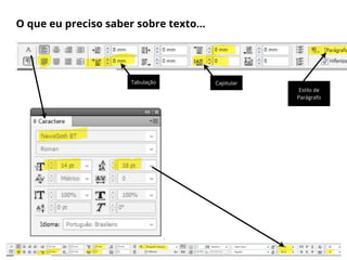 O que eu preciso saber sobre texto...
CapitularTabulação
Estilo de
Parágrafo
 