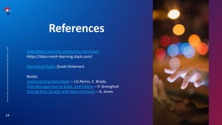 References
Mirela
Navodaru,
Swisscom's
Journey
into
Data
Mesh,BAT52,
08.03.2024,
C1
Public
14
Data Mesh Learning community (YouTube)
https://data-mesh-learning.slack.com/
Data Mesh Radio (Scott Hirleman)
Books:
Implementing Data Mesh – J.G.Perrin, E. Broda
Data Management at Scale, 2nd Edition – P. Strengholt
Driving Data Quality with Data Contracts – A. Jones
 