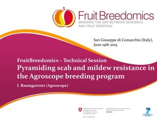 FruitBreedomics – Technical Session
Pyramiding scab and mildew resistance in
the Agroscope breeding program
I. Baumgartner (Agroscope)
San Giuseppe di Comacchio (Italy),
June 19th 2015
 