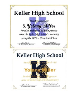Keller Volunteer Certificates 