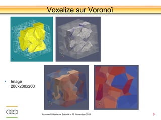 Voxelize sur Voronoï




•   Image
    200x200x200




                  Journée Utilisateurs Salomé – 15 Novembre 2011   9
 