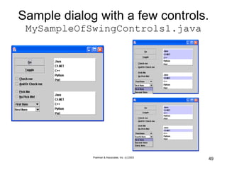 Poelman & Associates, Inc. (c) 2003
49
Sample dialog with a few controls.
MySampleOfSwingControls1.java
 