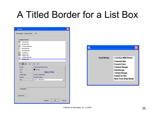 Poelman & Associates, Inc. (c) 2003
55
A Titled Border for a List Box
 