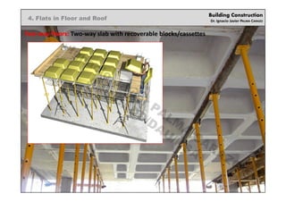 Building Construction
Dr. Ignacio Javier PALMA CARAZO
4. Flats in Floor and Roof
Two-way floors: Two-way slab with recoverable blocks/cassettes
Ignacio
Javier PALM
A
CARAZO
ARC/CADD/DAU/KSA
 