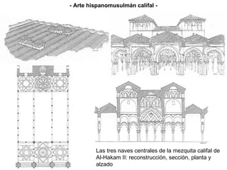 - Arte hispanomusulmán califal - Las tres naves centrales de la mezquita califal de Al-Hakam II: reconstrucción, sección, planta y alzado 