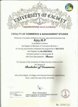 Degree Original Certificate