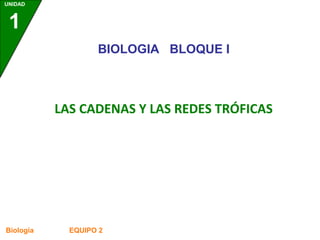 LAS CADENAS Y LAS REDES TRÓFICAS
BIOLOGIA BLOQUE I
UNIDAD
1
Biología EQUIPO 2
 