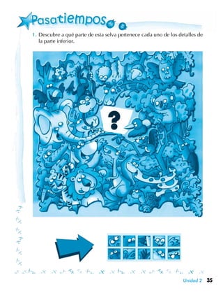 35Unidad 2
Descubre a qué parte de esta selva pertenece cada uno de los detalles de
la parte inferior.
 