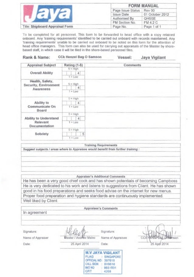 JAYA Shipboard Appraisal Report