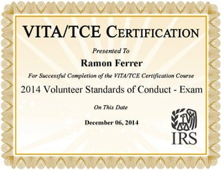 Volunteer Standard of Conduct Certification Ramon Ferrer