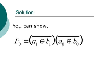Solution
  
0 1 1 0 0
F a b a b
  
You can show,
 