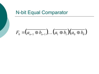 N-bit Equal Comparator
    
0 1 1 1 1 0 0
n n
F a b a b a b
 
   

 