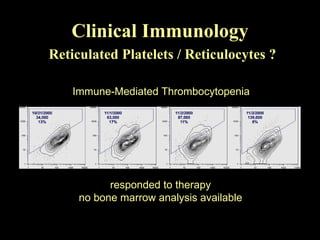 Clinical Immunology   Reticulated Platelets / Reticulocytes ? responded to therapy no bone marrow analysis available Immune-Mediated Thrombocytopenia 