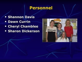 Personnel Shannon Davis Dawn Currin Cheryl Chamblee Sharon Dickerson 