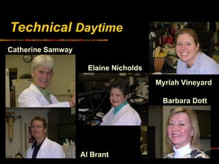 Technical Daytime
Myriah Vineyard
Barbara Dott
Elaine Nicholds
Al Brant
Catherine Samway
 