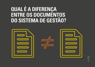 QUAL É A DIFERENÇA
ENTRE OS DOCUMENTOS
DO SISTEMA DE GESTÃO?

 