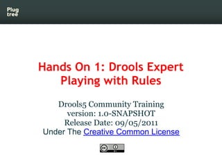 Hands On 1: Drools Expert
   Playing with Rules
   Drools5 Community Training
      version: 1.0-SNAPSHOT
     Release Dat...