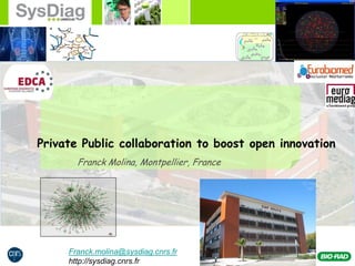 Franck Molina, Montpellier, France
Franck.molina@sysdiag.cnrs.fr
http://sysdiag.cnrs.fr
Private Public collaboration to boost open innovation
 
