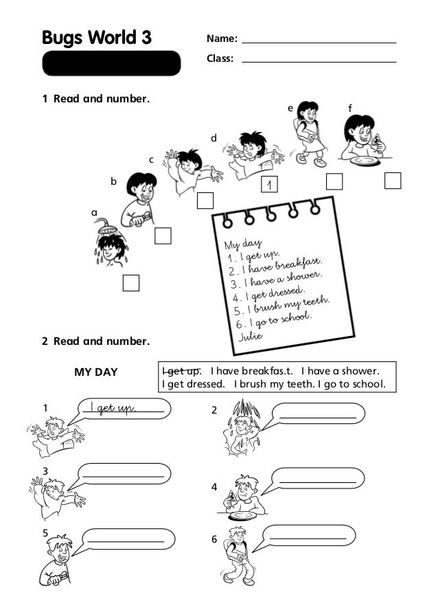Name:
Class:
© Elisenda Papiol and Maria Toth 2009. Bugs World 3, Macmillan Publishers Limited.
1 Read and number.
Bugs Wo...