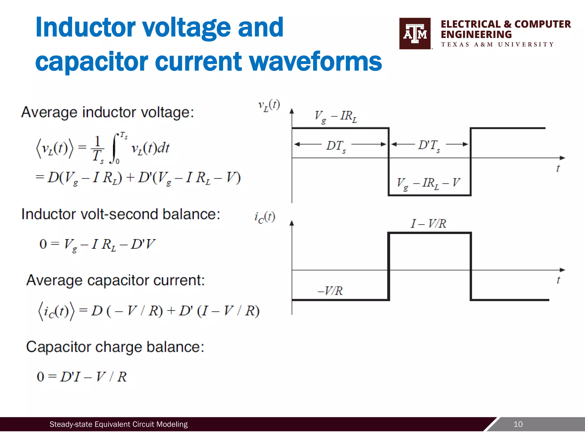 10
Steady-state Equivalent Circuit Modeling
Inductor voltage and
capacitor current waveforms
 