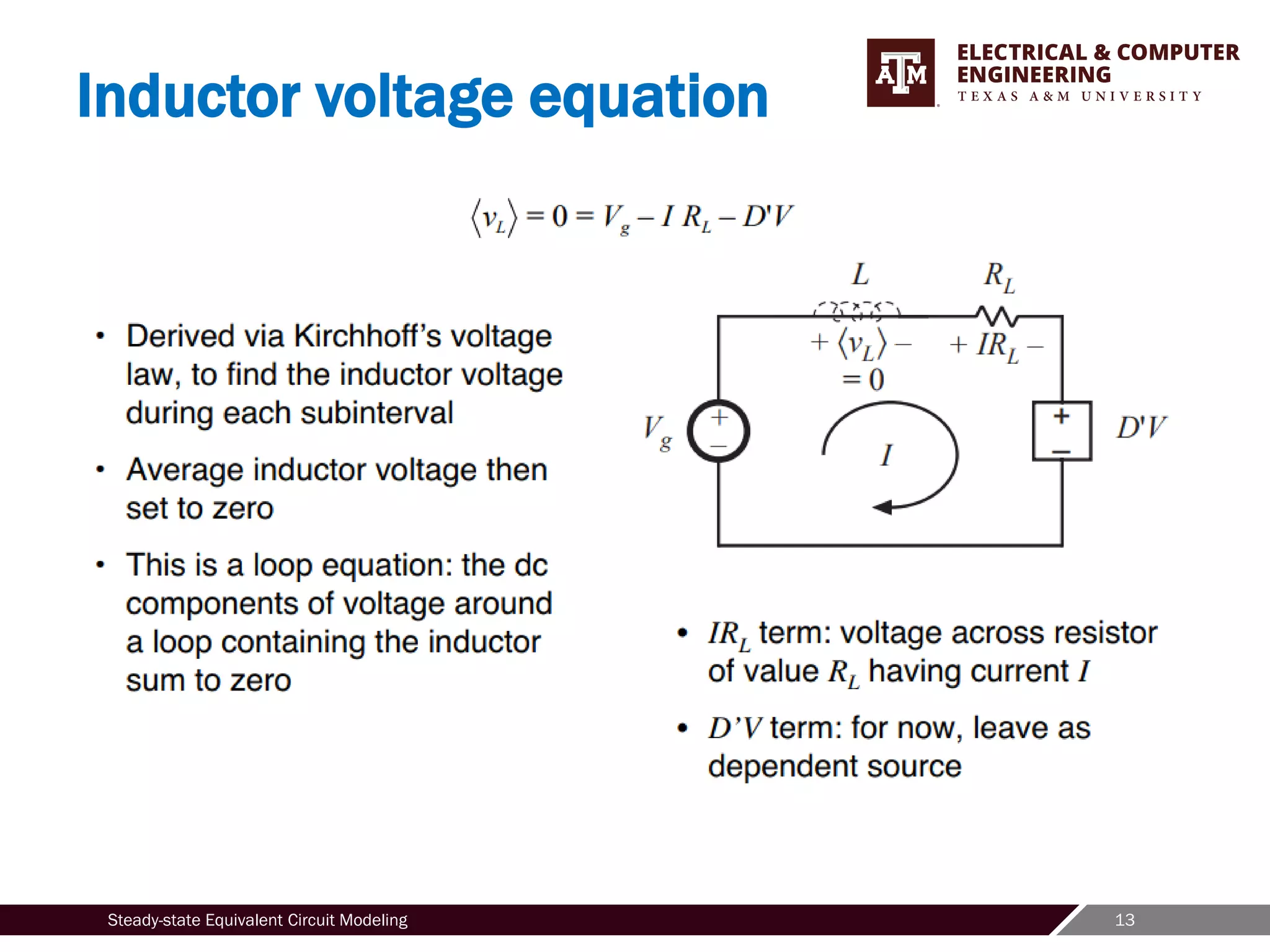 13
Steady-state Equivalent Circuit Modeling
Inductor voltage equation
 