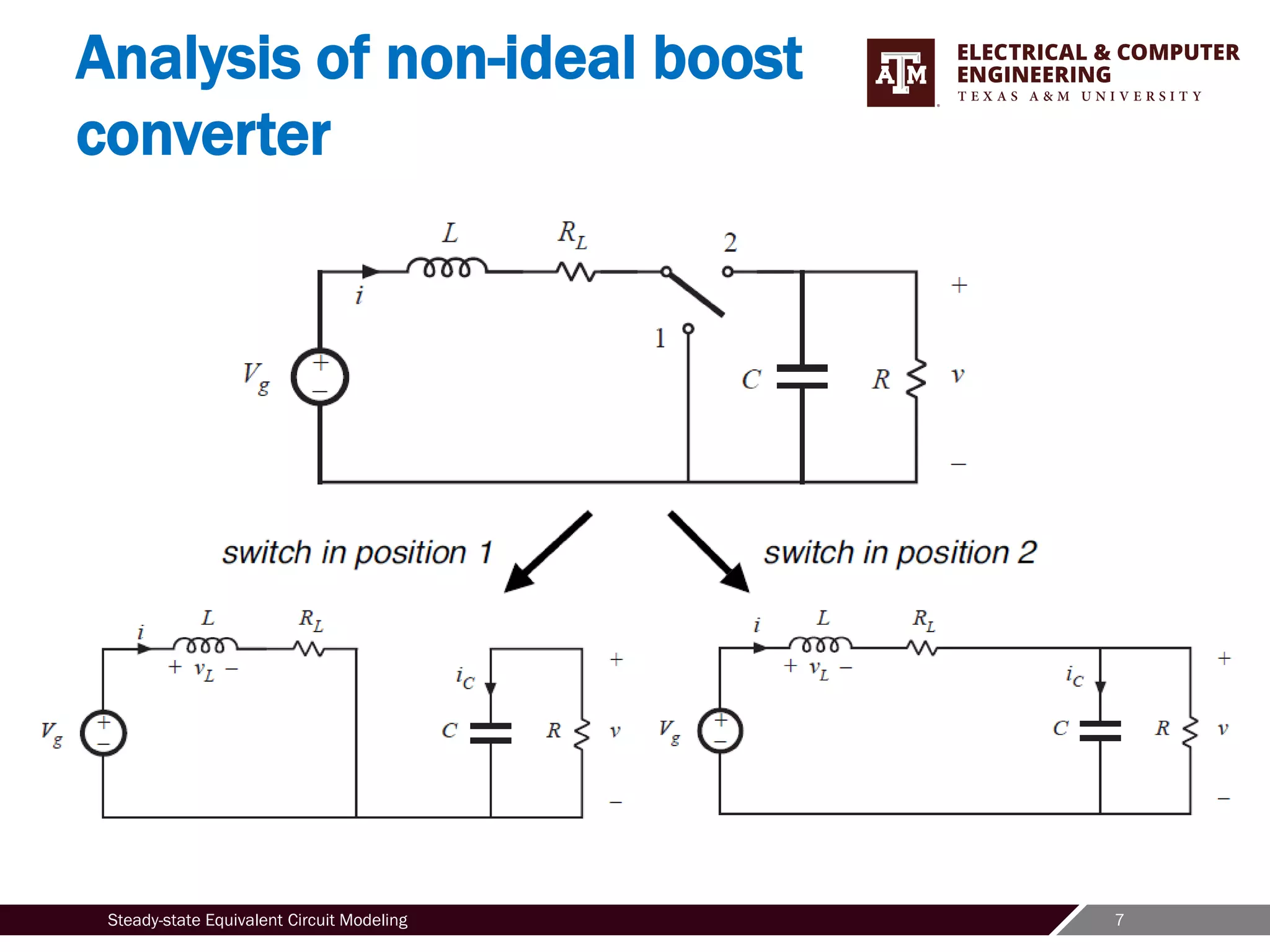 7
Steady-state Equivalent Circuit Modeling
Analysis of non-ideal boost
converter
 
