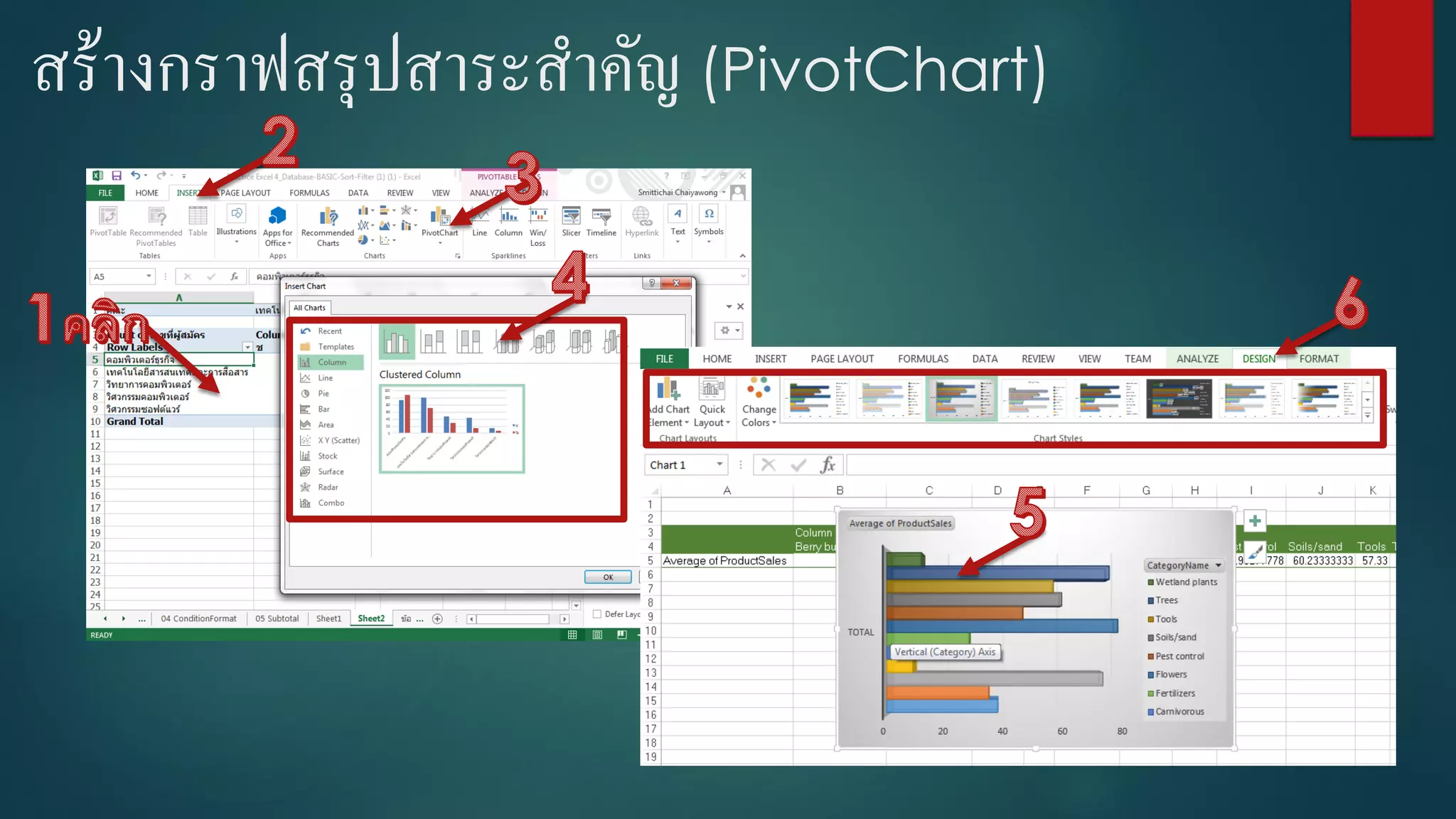 สร้างกราฟสรุปสาระสาคัญ (PivotChart)
 