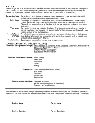 Class Expectations - World Literature | DOCX