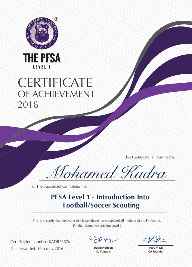 soccer certificate of achievement