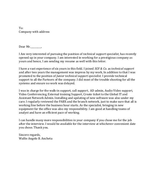 cover letter for technical support