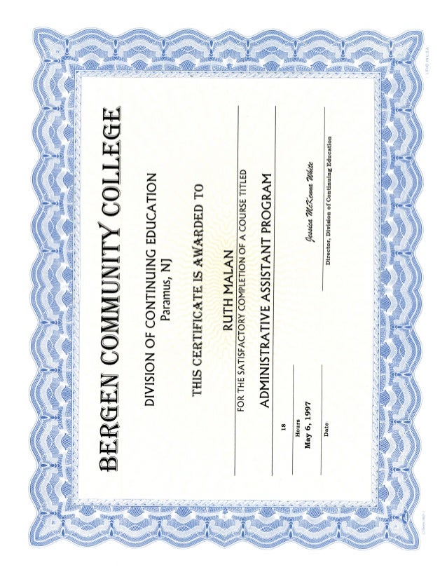 administrative assistant certificate bergen community college nj usa administrative certificate