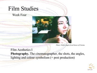 Film Studies Week Four Film Aesthetics I Photography.  The cinematographer, the shots, the angles, lighting and colour symbolism (+ post production) Photo: Fallen Angels from Senses of Cinema 