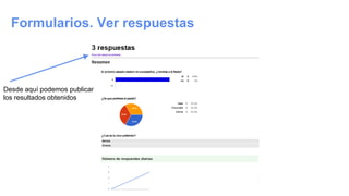 Formularios. Ver respuestas
Desde aquí podemos publicar
los resultados obtenidos
 