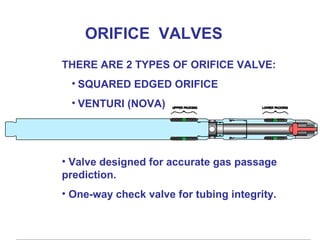© CAMCO 1998
ORIFICE VALVES
THERE ARE 2 TYPES OF ORIFICE VALVE:
• SQUARED EDGED ORIFICE
• VENTURI (NOVA)
• Valve designed for accurate gas passage
prediction.
• One-way check valve for tubing integrity.
 