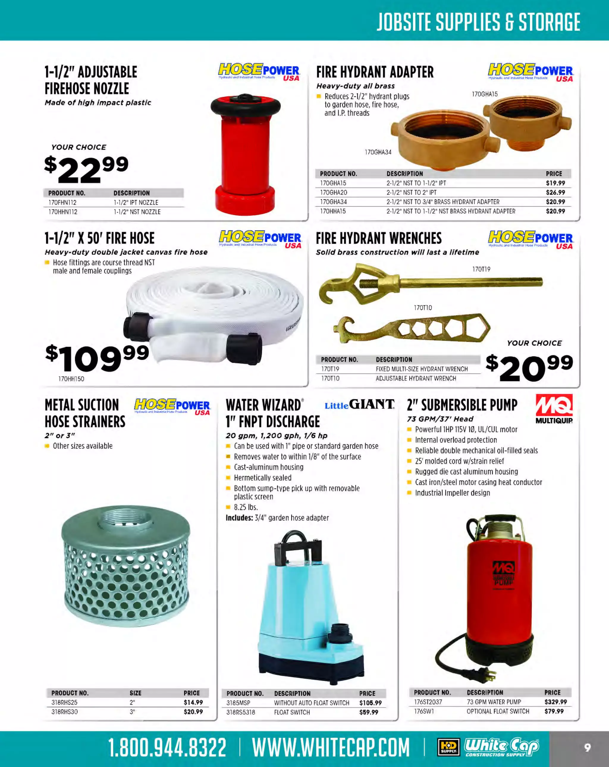 Experience Our MOBILE APP @ Booth BD2
ALSO VISIT OUR SAFETY BOOTH OUTSIDE OF CENTRAL HALL BY REGI STR ATION

...,.,ii!

~ WORLDoF

~ CONCRETE

THESE SPECIAL TRADER DEALS AVAILABLE ALL MONTH AT YOUR LOCAL BRANCH!

1-9/16" SOS-MAX.
COMBINATION HAMMER

~ BOSCH

e

10 amps, 5.2 ft.-lbs. impact energy, 400 rpm,
1,000bpm

Combination dual mode selector - 2 modes of operation,
rotary hammer and hammer only
Vario-Lock'" positioning
Integral clutch
Grounded design, UL listed, complies to O
SHA
Includes: 360° side handle, carrying case
PRODUCT NO.
16211240
16211247

DESCRIPTION
SOS-M COMBINATION
AX
SPLINE COMBINATION

(M) BOSCH

f§

Variable-speed dial
Constant Response'" circuitry
Service M
inder" light
Vario-Lock'" positioning
Padded rear handle
C
ombination dual mode selector

~

2 mode operation for hammerdrilling or chipping
R
ubber grip reduces level of vibration
F
actory-set clutch reduces sudden,
high torque reactions if bit jams
R handle mount means less bending in
ear
down drilling applications

Provides maximum concrete removal for maximum
productivity in both drilling and chiseling applications
Active vibration control in the hammer mechanism
and main handle for improved comfort
_ __,Ir'
in all day demolition applications
Provides soft-start, maintains constant
speed under load and provides overload protection

sa2999

f§

BOSCH SOS-MAX DEMO HAMMER

•

(ij BOSCH

~

Best in class anti-vibration system
Better weight distribution for horizontal applications
Longer hammer design for vertical applications
Provides soft-start, overload protection
Chisel locks into 12 different positions
V
ariable Speed dial
Service Minder'" lights when preventative
maintenance is required

s97999

1
62RH850VC

162DH1020VC

~

BOSCH 120V 1-1/8" HEX BRUTE BREAKER

~

HAMMER TURBO DELUXE KIT
15 amps, 47 ft.-lbs. Impact energy, 1,000 bpm

Ergonomic handle design with softgrip
Non-slip rubber cover prevents tool from accidental fall over
Best-in-class impact energy of 47 ft-lbs.
Capable of operating without a compressor
Operates on 115/120V AC/DC for total portability
Includes: Includes: 120V 1-1/8-in hex brute breaker hammer.
deluxe hammer cart. (2) star point chisels. (2) narrow chisels

s1759 99
162BH2770VCD

The MOST KNOWLEDGEABLE PROS in construction supplies

800.944.8322 I Whitecap.com

DEW01141R30

19.8 f t. lbs. impact energy best in class

11.5 amps, 120 volts, 9.1 ft. lbs. impact energy

1
62DH507

12 amps, 8. 0 ft.-lbs. impact energy, 490 rpm, 1,100 bpm

324D25501K

ROTARY HAMMER

At 5.6 ft lbs impact energy and only 12.4 lbs in weight
E
rgonomic Grip Area M
aximum comfort when chiseling
in tight spaces or in a wide variety of positions
M
aximum comfort when chiseling in tight spaces or in a
wide variety of positions
Variable Speed Dial

DEWALT.

ROTARY HAMMER

s41999 $JO INSTANT REBATE

16211245EVS

New Heavy Duty Design, 10.5 amps

1-9/16" SOS-MAX

PRICE BEFORE REBATE

s94999

SOS-MAX®
DEMOLITION HAMMER

f§

Active Vibration C
ontrol'"
Constant R
esponse Circuitry maintains speed
under overload protection
T
urbo" Power gives 20% more
power in hammer mode
Vario-Lock'" Positioning locks chisel
into 12 different positions
Auto-Max" variable speed dial

16211264EVS

14 amps, 11.1 ft.-lbs. impact energy,
120-250 rpm, 1 100-2,500 bpm
,

1-7/8" SOS-MAX"

~ BOSCH

11 amps, 6.2 ft.-lbs.impact energy (7.4 turbo),
170-140 rpm, 1
,700-1,100 bpm

s57999

PRICE
$409.99
$409.99

2" SOS-MAX"
COMBINATION HAMMER

1-5/8" COMBINATION HAMMERS

BOSCH

 